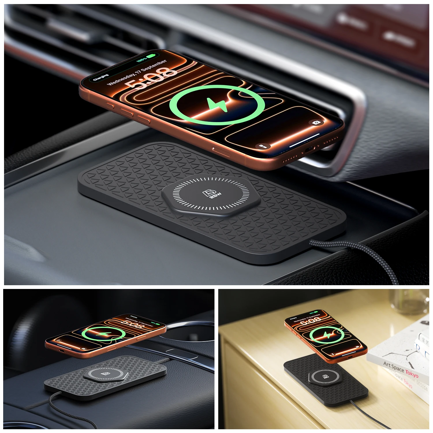 Bonola 25W Kabellose Ladestation für iPhone 17 Pro Max mit Anti-Rutsch-Matte, schnelles kabelloses Laden, Typ-C-Kabel für Samsung S26 – Detail 3