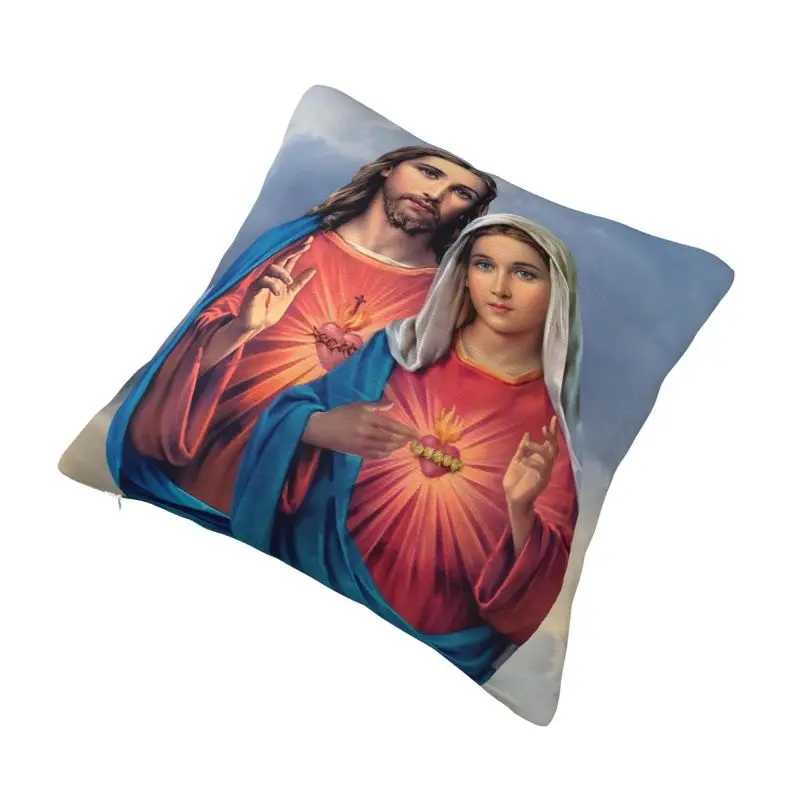 Custom Twin Hearts Very Close Together Jesus And Mary Sky Cushion Covers Velvet Luxury Pillow Case