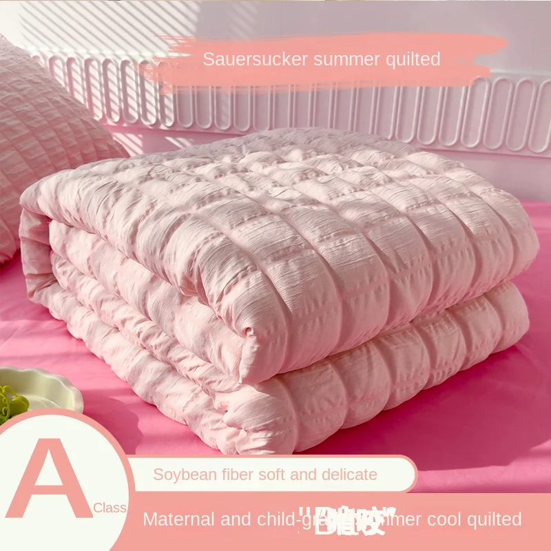 Bubble Yarn Summer Four-Piece Set Princess Style Girl Heart Air Conditioning Quilt Thin Quilt Core Without Pillowcase