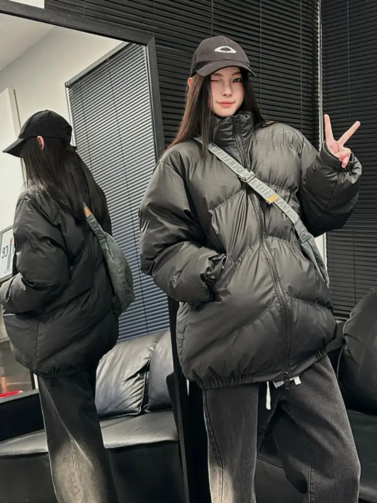 

Мужская зимняя утепленная куртка из искусственной кожи и хлопка в американском ретро-стиле с воротником-стойкой, свободного кроя, для пар