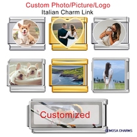GEMOSA Geometric Picture Photo Personalization Bulk Customized Italian Charm Link Fit 9mm Stainless Steel Bracelet DIY Beads