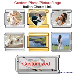 GEMOSA Geometric Picture Photo Personalization Bulk Customized Italian Charm Link Fit 9mm Stainless Steel Bracelet DIY Beads