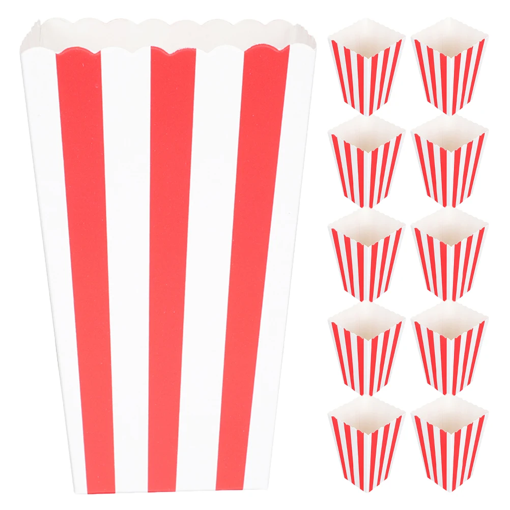 

50 Pcs Popcorn Boxes Paper Containers Disposable Bags Holder Red White Striped Design Ideal Treats Snacking
