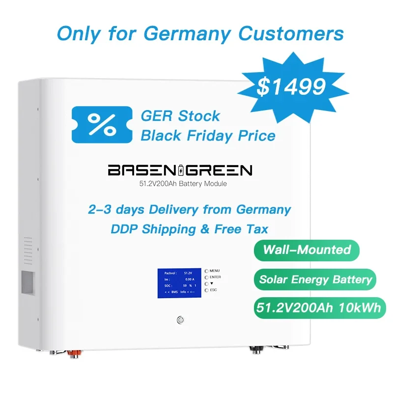 EU stock 6000 cycle Wall-mounted DDP 48V 51.2V 200AH 300AH Solar LiFePo4 battery for Black Friday