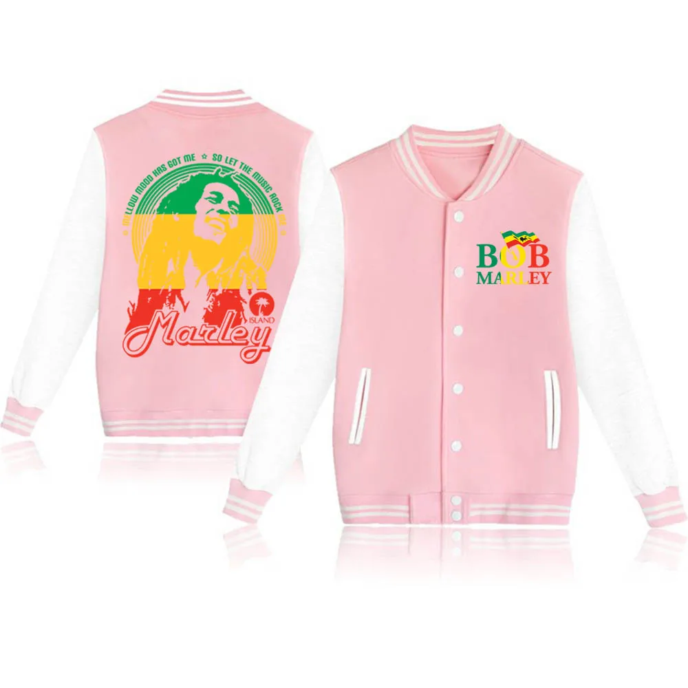 Fashion Singer Bob Marley Baseball Uniform Hoodies Hiphop Rapper Black Reggae Music Jacket Sweatshirts