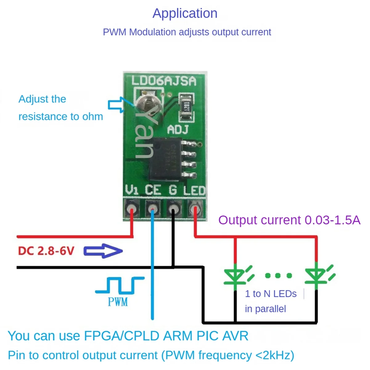 AT77 5PCS 30-1500MA Adjustable Constant Current LED Driver DC 3.3V 3.7V 4.2V 5V PWM Control Board Buck Power Module