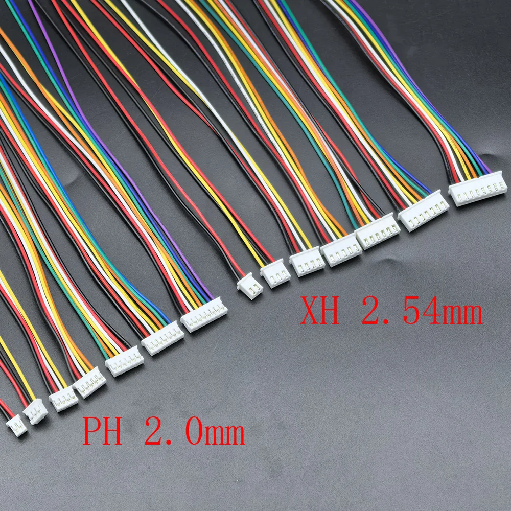 10Pcs JST XH 2.54mm / PH 2.0mm Pitch 2/3/4/5/6/7/8 Pin Single-ended Female Connector With Wire Cable 26AWG PVC Length 10CM