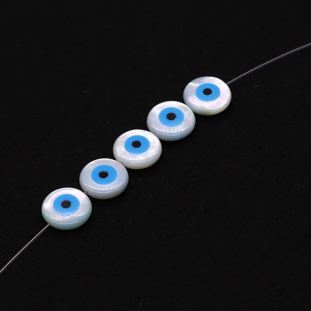 5pcs/lot Evil Eye Natural Mother of Pearl Shell Beads Turkish Eye Beads for Making DIY Bracelet Necklace Jewelry Accessories 8mm