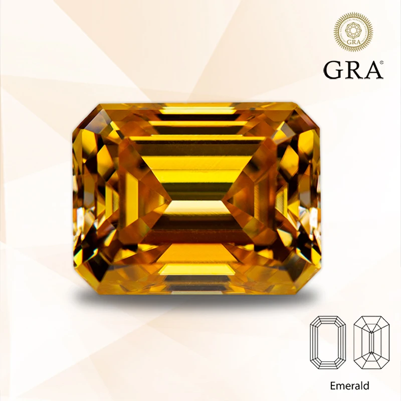 

Moissanite Golden Yellow Color Emerald Cut Gemstone Lab Grown Diamond DIY Charms Jewelry Making with GRA Certificate
