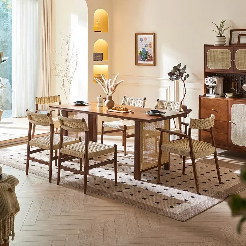 Nordic solid wood dining table household living room rectangular dining table simple modern Japanese bed