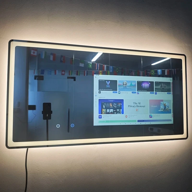 

Modern Smart LED Bathroom Mirror With Touch Screen Anti-Fog Waterproof TV For Salon Gym Home Voice Control AI Smart Mirror