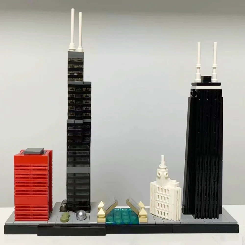 Hot Sales City Chicago Skyline Gebouw Oriëntatiepunt 444Pcs Model Street View Bouwstenen Speelgoed Geschenken 21033