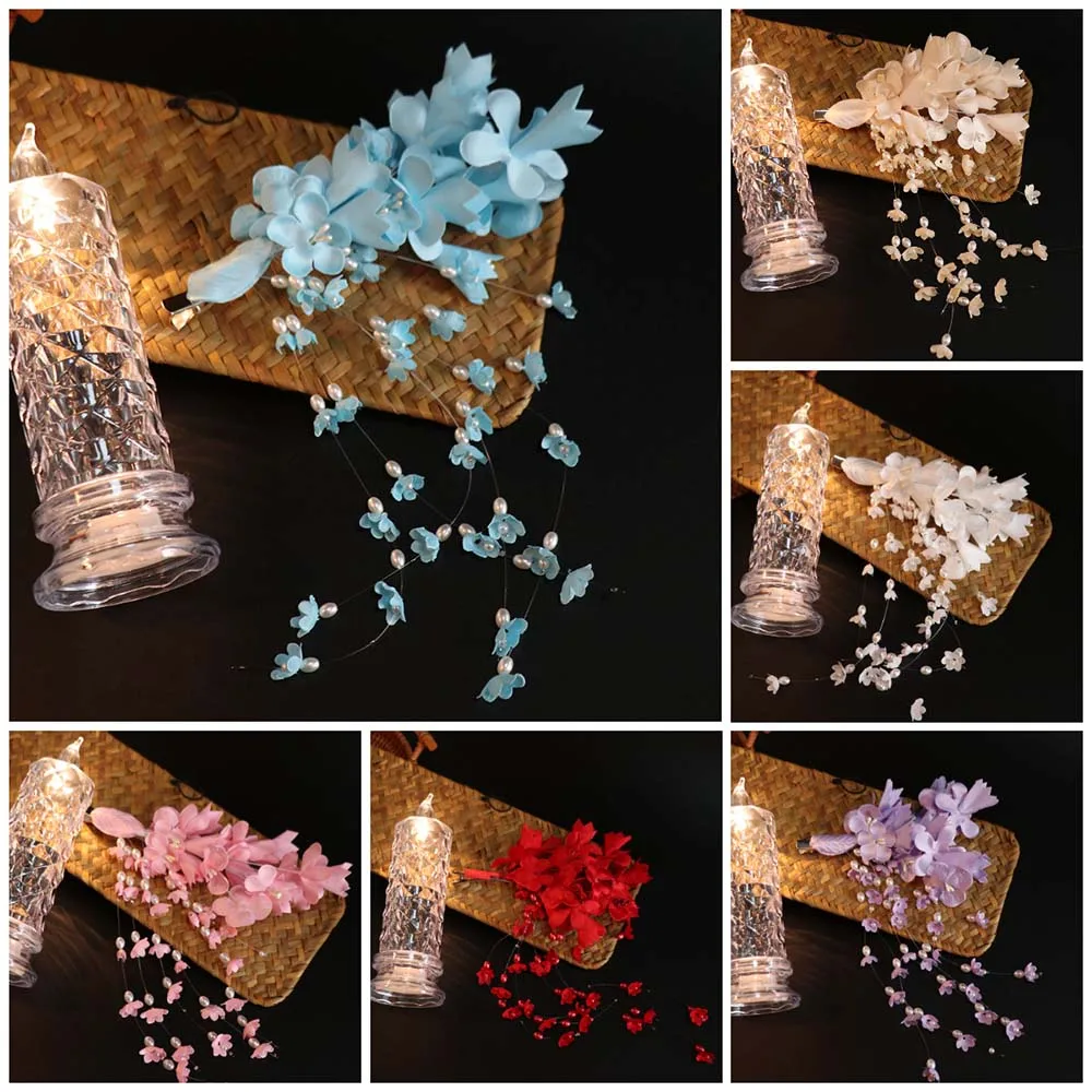 

Элегантный свадебный головной убор: роскошная заколка для волос с жемчугом, цветами и кисточками в стиле феи