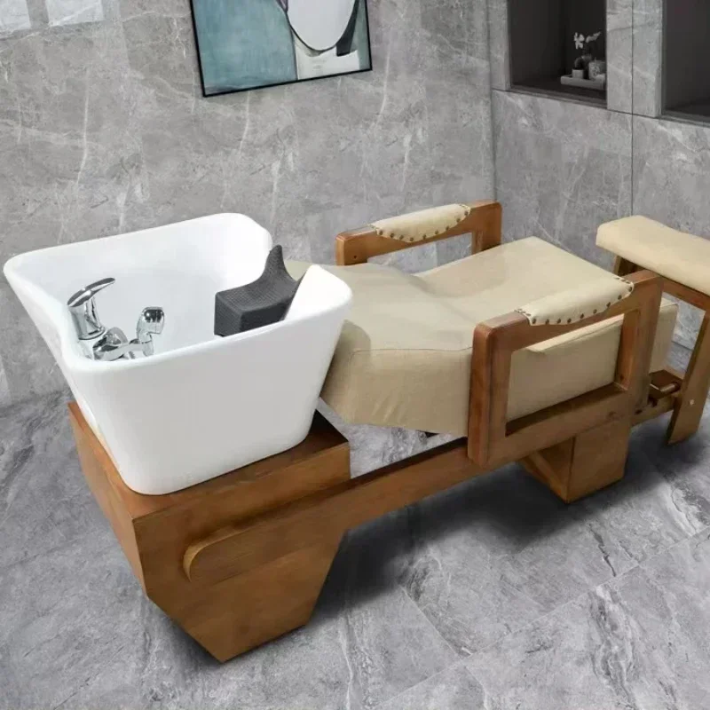 Nourishing Hair Integrated Shampoo Chair Cephalotherapy Fumigation Solid Wood Pottery Shampoo Chair Massageador Furniture QF50SC