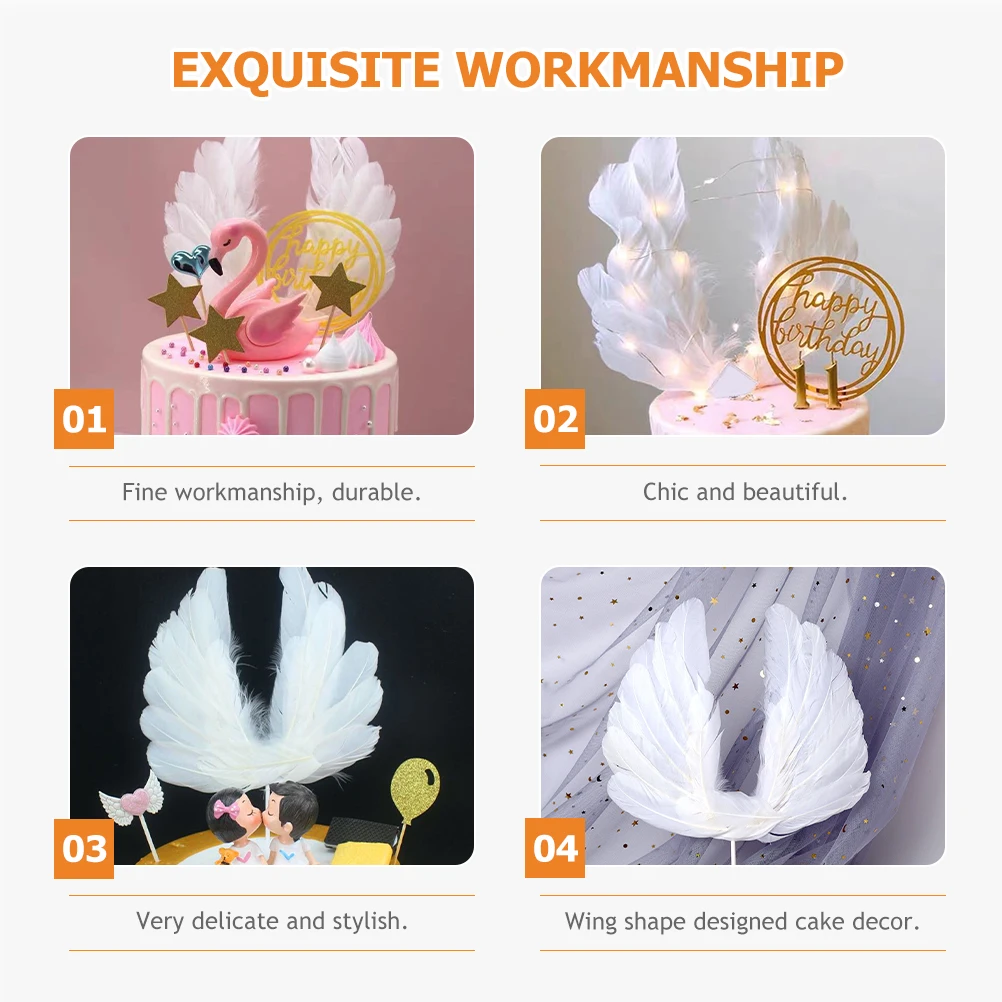 

10 Pcs Decorations Party Cake Ornaments Birthday Wing Dessert Wedding White Decorative Props Bridal Shower Baby