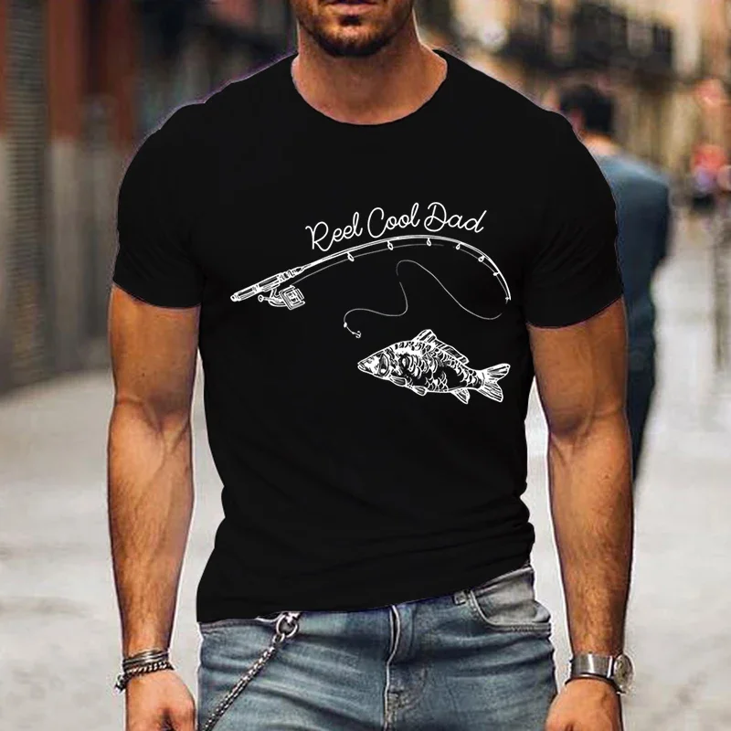 Men's T-shirt Reel Cool Dad Fishing Rod and Fish Pattern Street T Shirt Men Summer Short Sleeve Shirt O-Neck Male Classic Tshirt