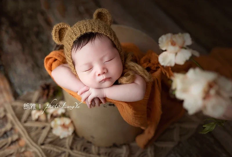 Newborn Photography Props for Baby Photo Shoot Vintage Iron Round Bucket Vintage Posing Poser Accessories Studio Shooting Props