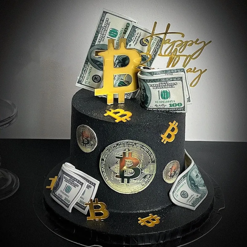 Baking Virtual Currency Cake Topper Acrylic Money Birthday Cupcake Topper Birthday Coin Symbol Dessert Table Cake Decorations