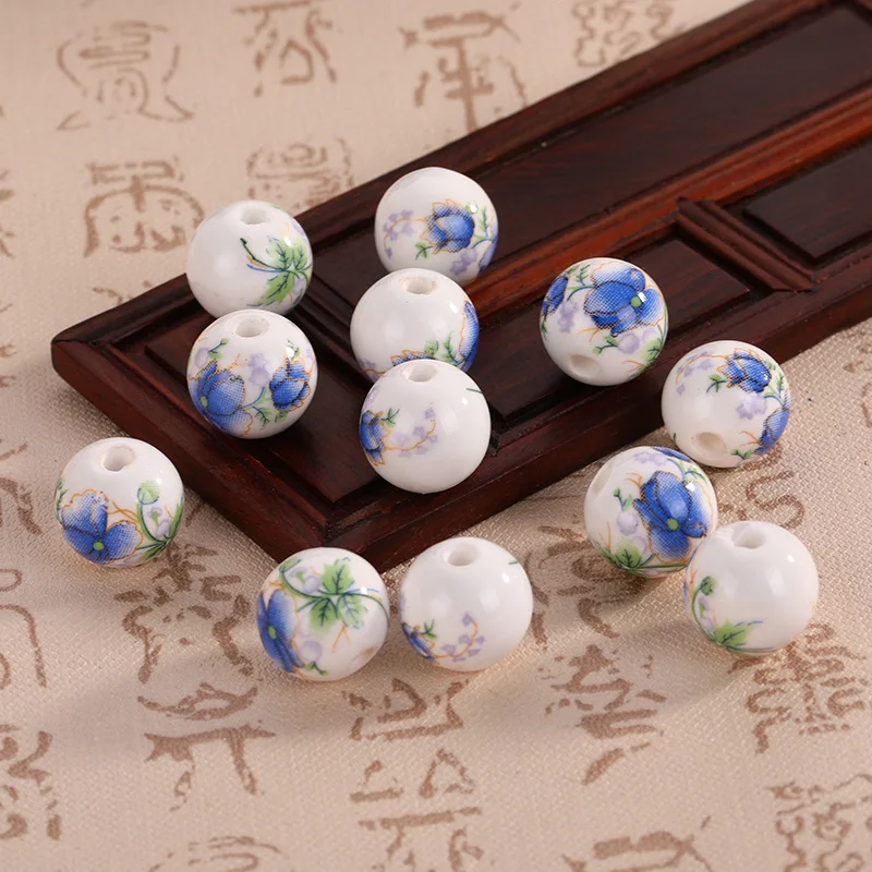 10pcs 6/8/10/12mm Flower Patterns Round Ceramic Porcelain Loose Spacer Beads lot for DIY Crafts Bracelet Jewelry Making