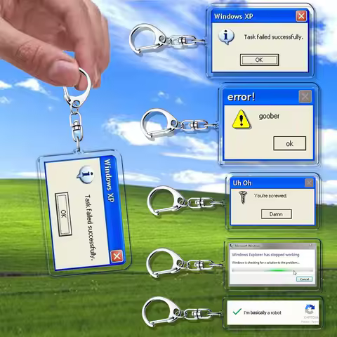 Creative XP Window Keychains for Accessories Bag Funny Task Failed Successfully KeyChain Ring Jewelry Fans Gifts Keyrings