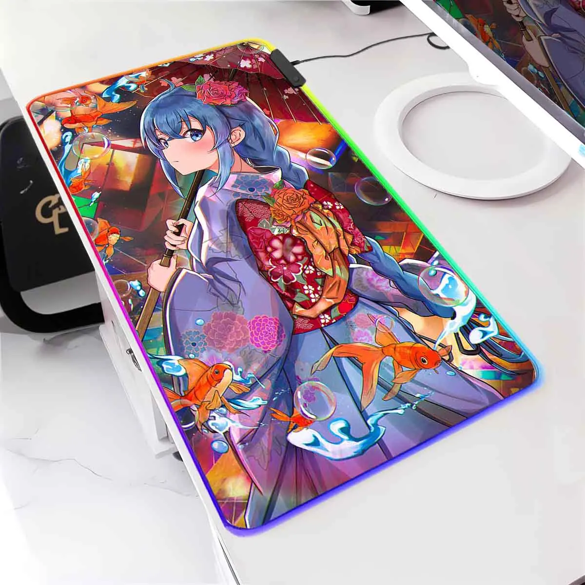 

Anime Roxy RGB Backlit Mouse Pad M_Mushoku T_Tensei Mouse Mat LED Large Mouse Pad Non-Slip Keyboard Mat Gamer Accessories