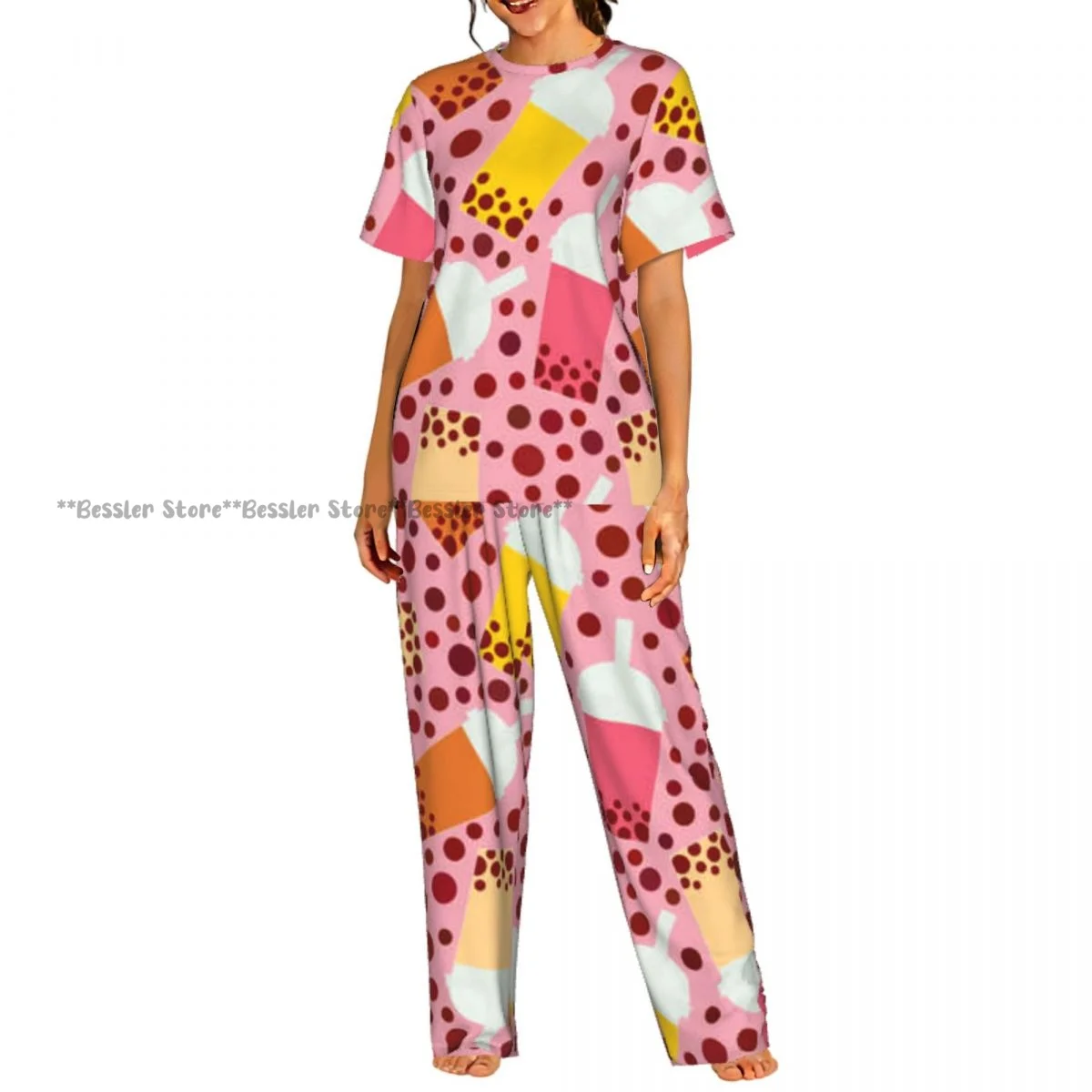 

Women's Comfort Pajamas Women's Bubble Tea With Different Fruits And Berries Milk Cocktails Short Sleeve Set Sleepwear