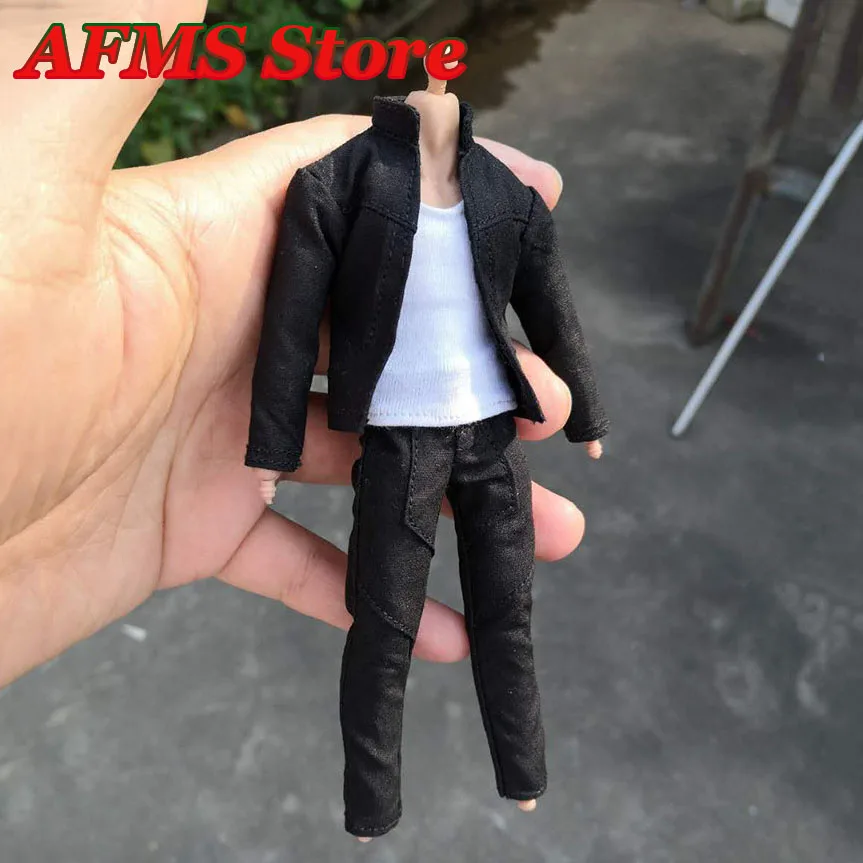 1/12 Men Soldier Coat Long Sleeved Stand Collar Jacket Anime Hero Slim Vest Casual Trousers For 6Inch Action Figure Body