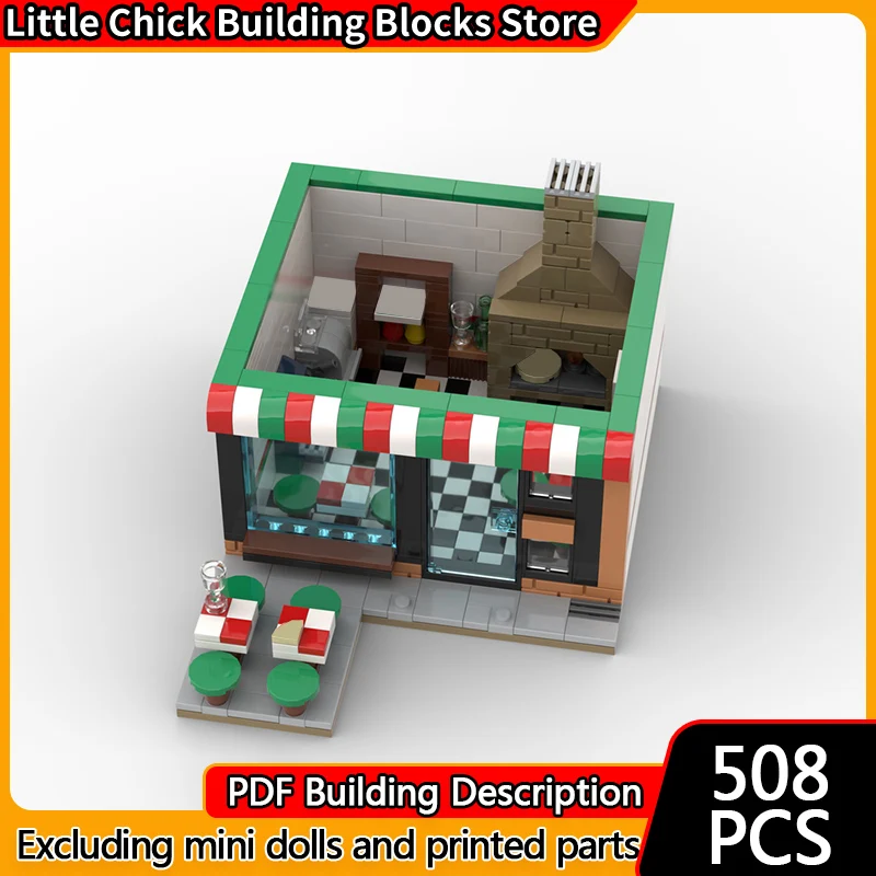 

Модель City Street View MOC, строительные кирпичи, пиццерия, ресторан, модульная технология, детские праздничные подарки, сборка игрушек, костюм