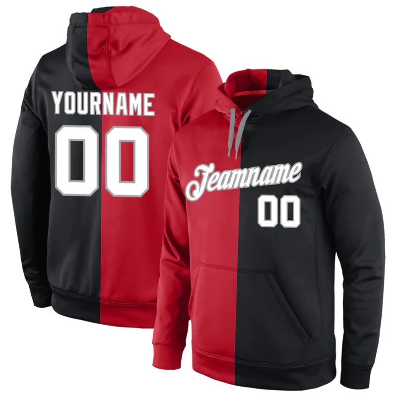 Custom Name Number Split Double Color Hoodies Fashion Simple Mens 3D Printed Hooded Sweatshirt Loose Team Uniforms DIY Tracksuit