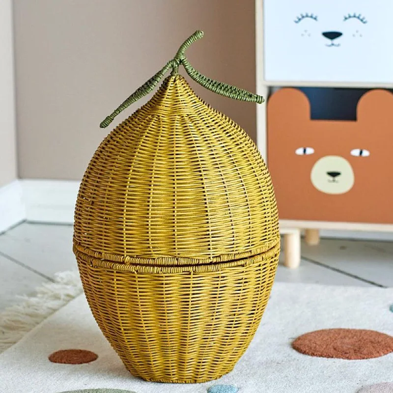 Handmade rattan lemon fruit shape sundries basket, dirty clothes basket storage basket, hotel homestay decoration storage basket