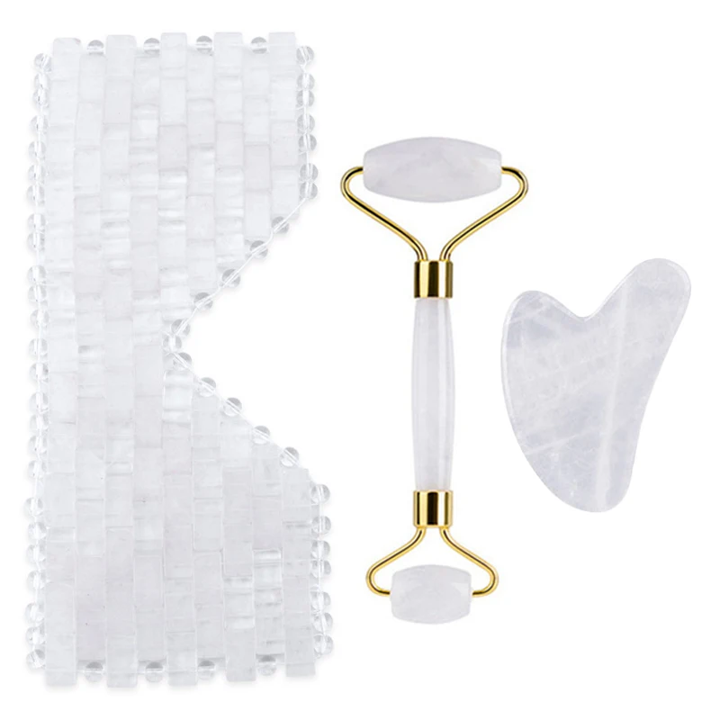 

White Crystal Jade Roller Gua Sha Board And Natural Cold Therapy Mask Set Anti Aging Jade Facial Massage Tool Wrinkle Skin Care