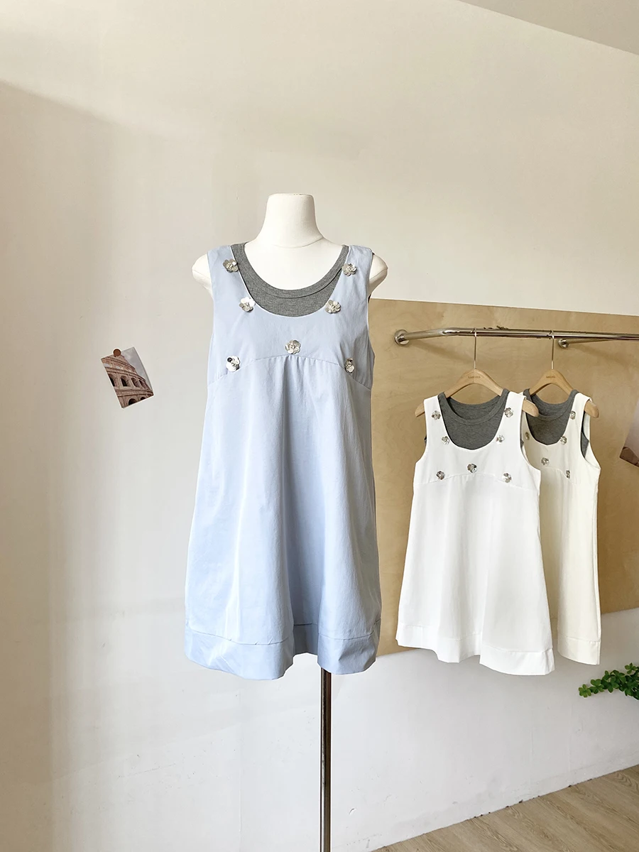 Coleção Primavera 2026: Conjunto de Vestido e Colete Feminino Estilo Coreano, Doce e Delicado, com Efeito Emagrecedor, Rejuvenescedor e Charmoso, para Moda Casual e de Trabalho