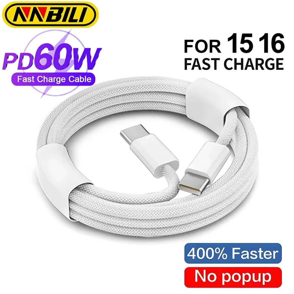 NNBILI New PD60W USB-C Fast Charge For iPhone 16 15 Pro Max Samsung Xiaomi Huawei Type C Cardboard Weaving Quick Charging Cable