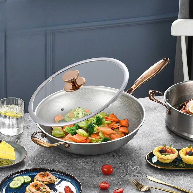 Wok Wok Uncoated Light Gas Stove Induction Cooker Household, Forged Hammer, Full Titanium Pot