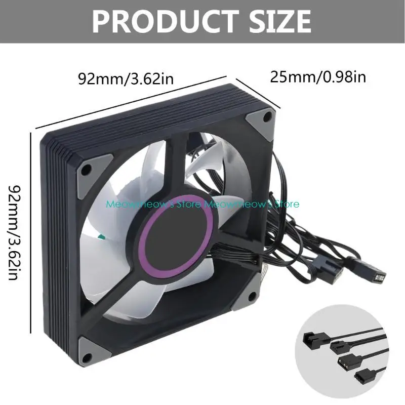 W91A 90 mm PWM -ventilator met argb LED -lichten aanpasbare kleur stille bediening CPU -koeling