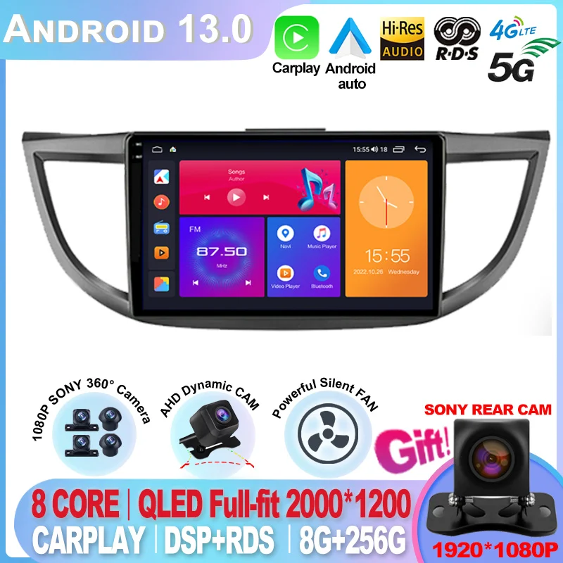 For Honda CRV CR-V 2011 2012 2013 2014 2015 2016 Carplay Android 14 Radio Mobil Multimedia Video Player Navigasi GPS 2din Screen