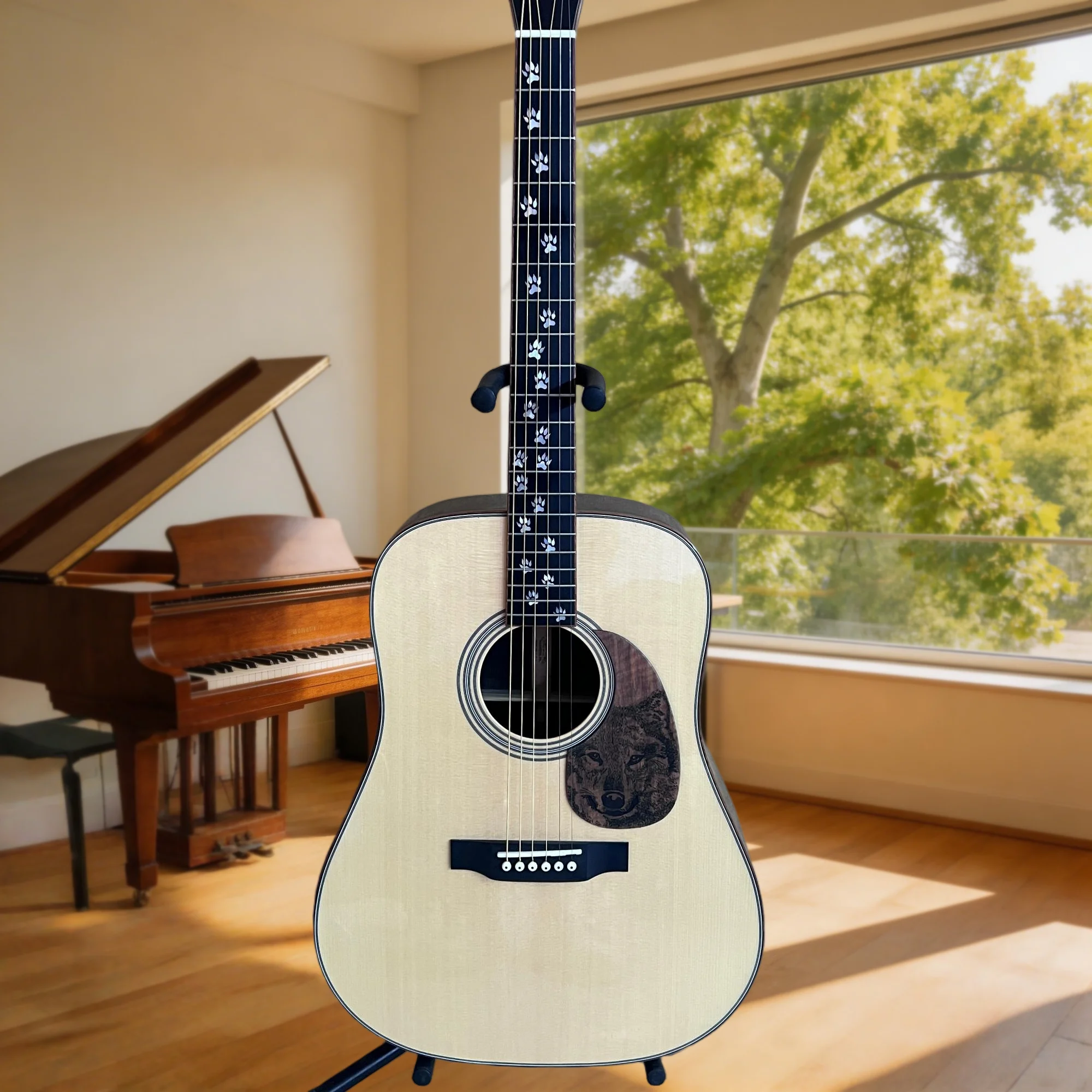 

D14 Wolf Claw Fingerboard Inlay Edition Pickguard Spruce Top Wolf Cutout Shape Ebony Fingerboard Acoustic Guitar Gift