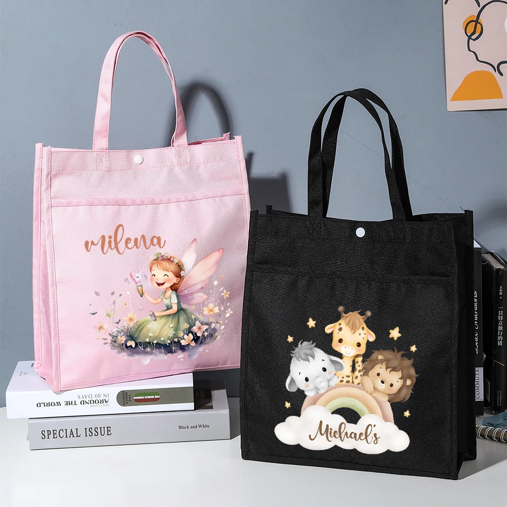 Personalized Kids Library Tote Bags Homeschool Cute Custom Name Reading Books Bag Children School Bag Birthday Gifts for Kids