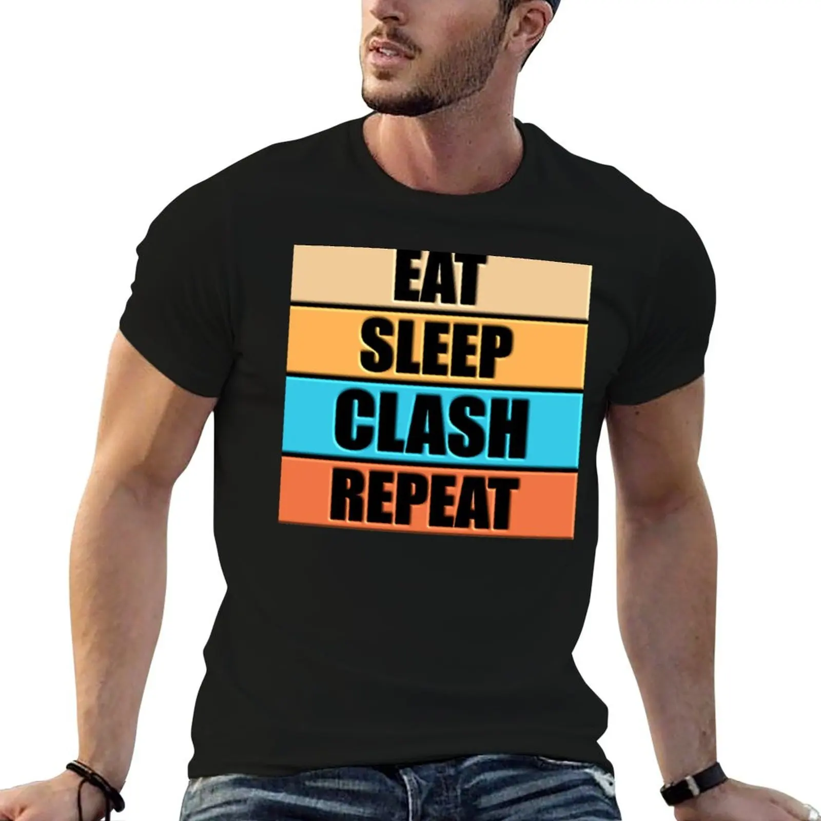 3D DESIGN - EAT SLEEP CLASH REPEAT - Забавная футболка для бега и тренировок в спортзале, спортивная футболка с короткими рукавами