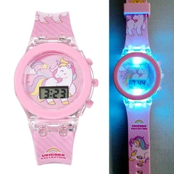 Girls Kids Watches Cartoon Unicorn Dinosaur Shark Digital Electronic Flash Glow Light Colourful Children Watch Birthday Gift