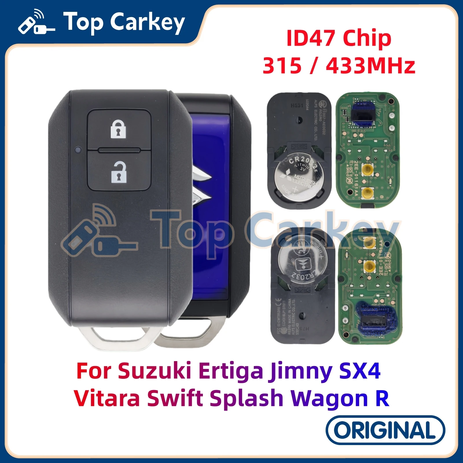 

TopCarkey FCCID R52R0 R53R0 Original Smart Key ID47 Chip 315MHz 433MHz for Suzuki Ertiga Jimny SX4 Vitara Swift Splash Wagon R