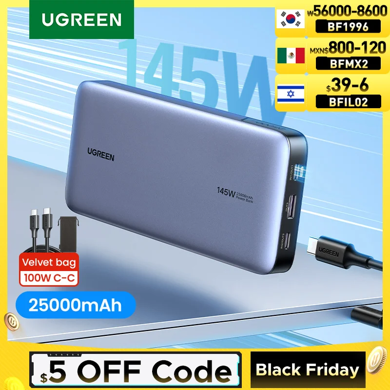 UGREEN 140W Power Bank Portable 25000mAh PD Fast Charging PowerBank for Laptop Notebook Xiaomi 13 Fast Charge External Battery