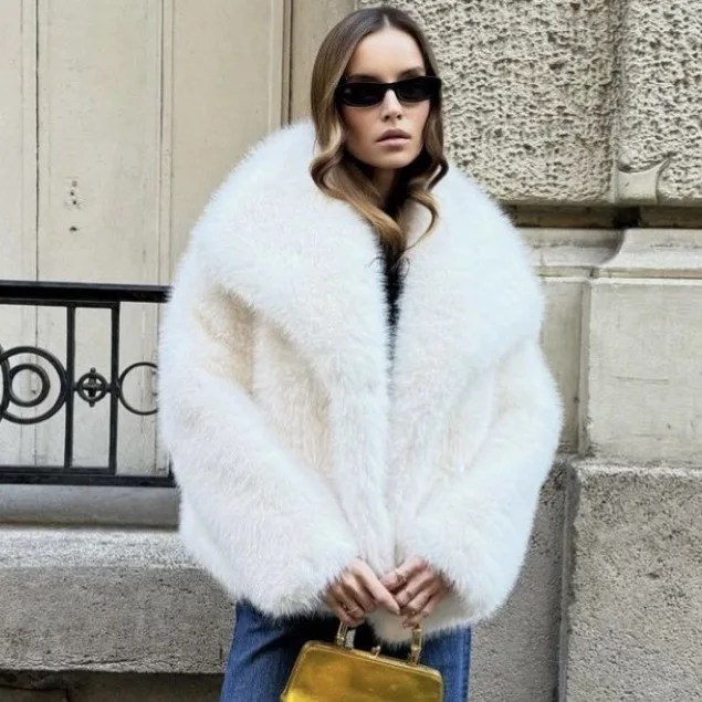 

Women's solid color concealed button fur coat for autumn and winter, women's warm top