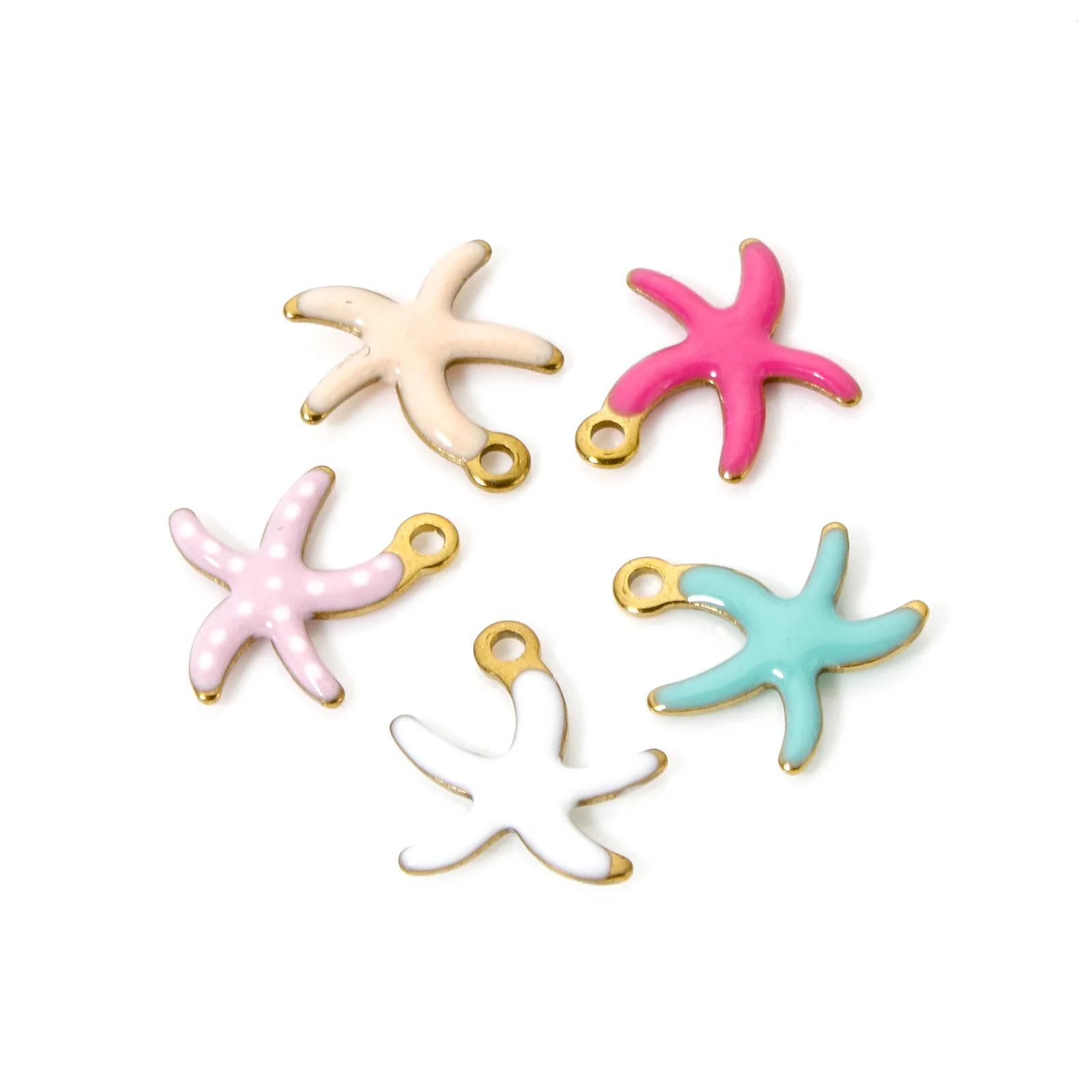 

5pcs Star Fish Stainless Steel Charms Gold Color Ocean Multicolor Enamel Pendants DIY Necklace Earrings Jewelry 10.5mm x 10mm