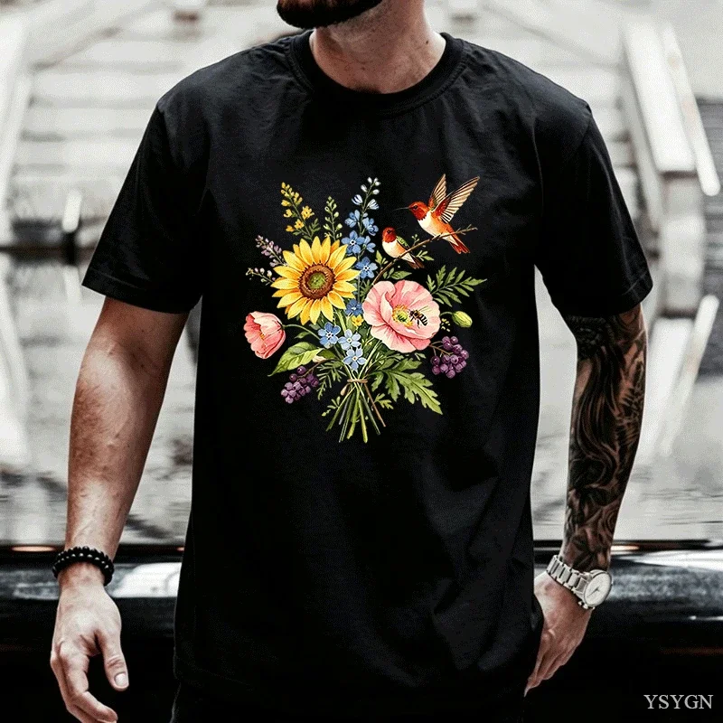 Watercolor Wildflower Graphic T-shirts for Women Men Floral Lover Casual Tee Top Vintage Watercolor Wild Flower Casual Tops