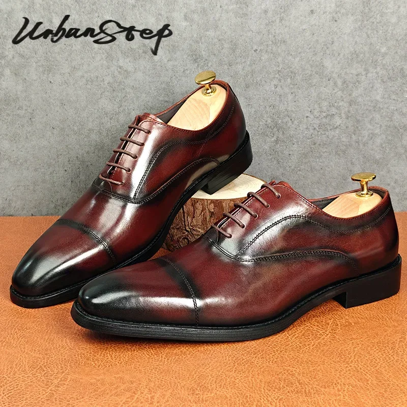 

Italian Men Oxford Shoes Red Black Luxury Lace Up Dress Man Office Business Wedding Shoes Genuine Leather Shoes Fro Men