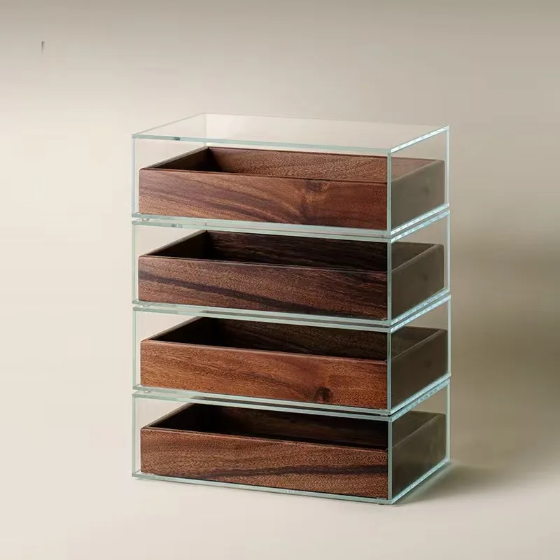 Multi-tier Walnut Wood & Glass Storage Cabinet, Desktop Display Case for Tea Set, Ornaments, Jewelry & Collectibles