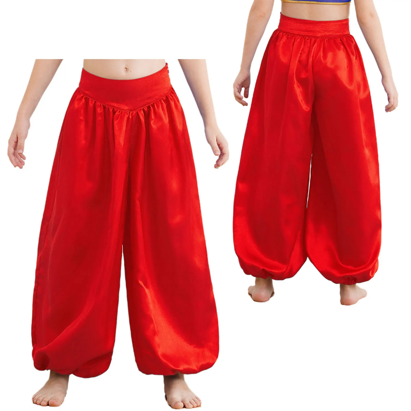 Shiny Sequins Belly Dance Stretchy Pants for Kids Girls Sheer Mesh Bloomers Halloween Theme Party Trousers Performance Costume