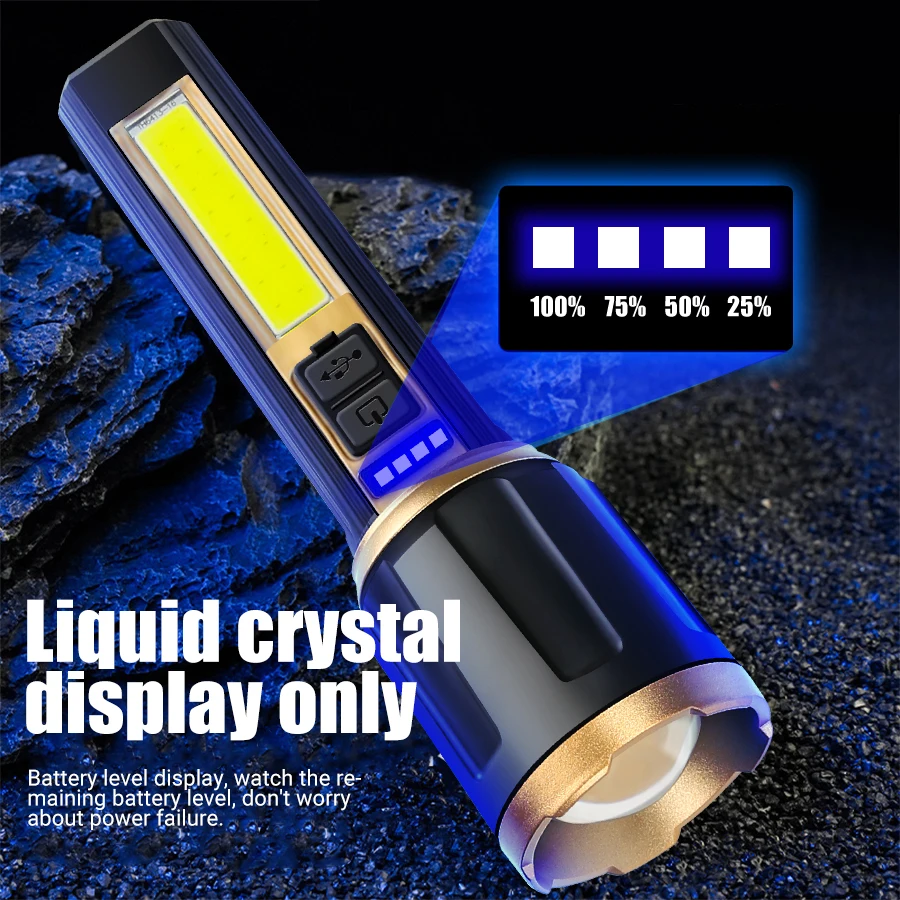 Super Bright  LED Flashlights USB Rechargeable Telescopic Zoom Tactical Torch Portable Long-Range Camping Fishing Lantern