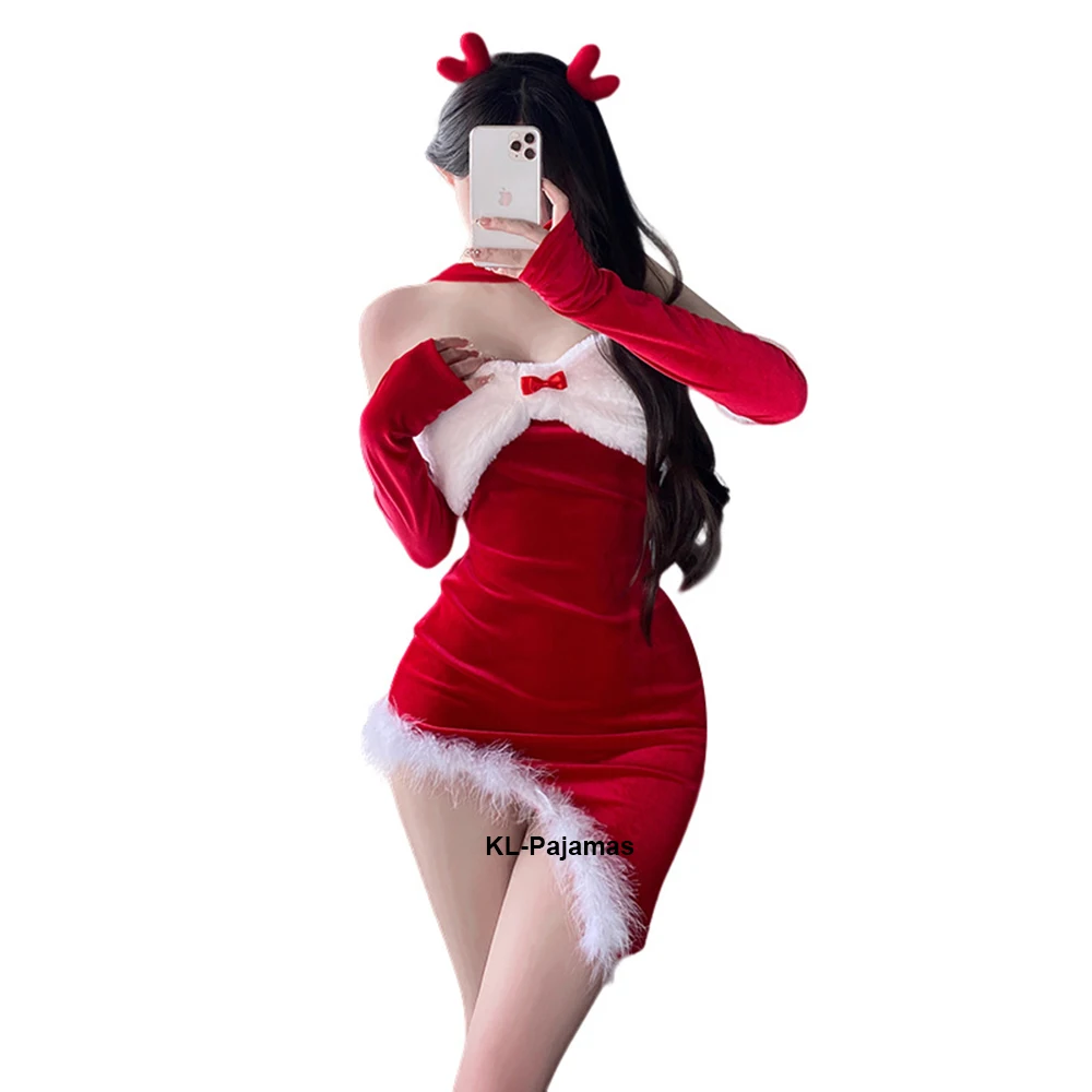 Herfst Winter Kerst Onregelmatig Feest Fluwelen Jurk Sexy Santa Lingerie Dame Mini Club Jurk Halter Bodycon Jurk Nachtjurk